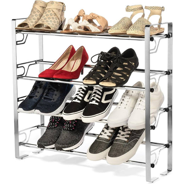 4 Tier DIY Patented Adjustable, Expandable Shoe Rack- Portable Free Standing Metal Closet Shelf for Entryway