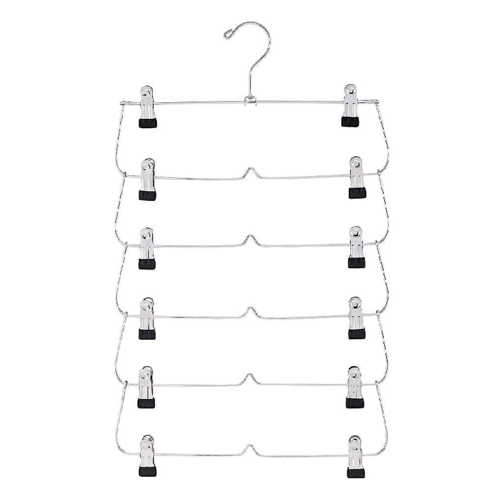 6-Tier Foldable Pants & Skirt Hanger with Adjustable Clips, 6-Pair Chrome Steel