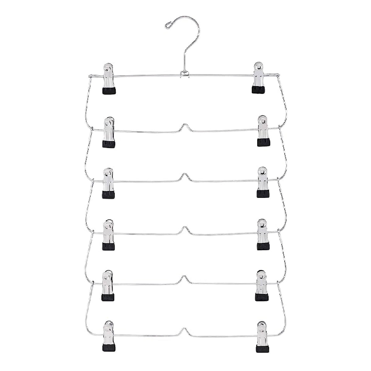 6-Tier Foldable Pants & Skirt Hanger with Adjustable Clips, 6-Pair Chrome Steel