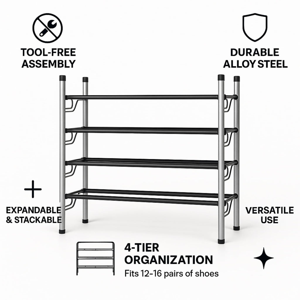 4-Tier Adjustable Shoe Rack - view 2