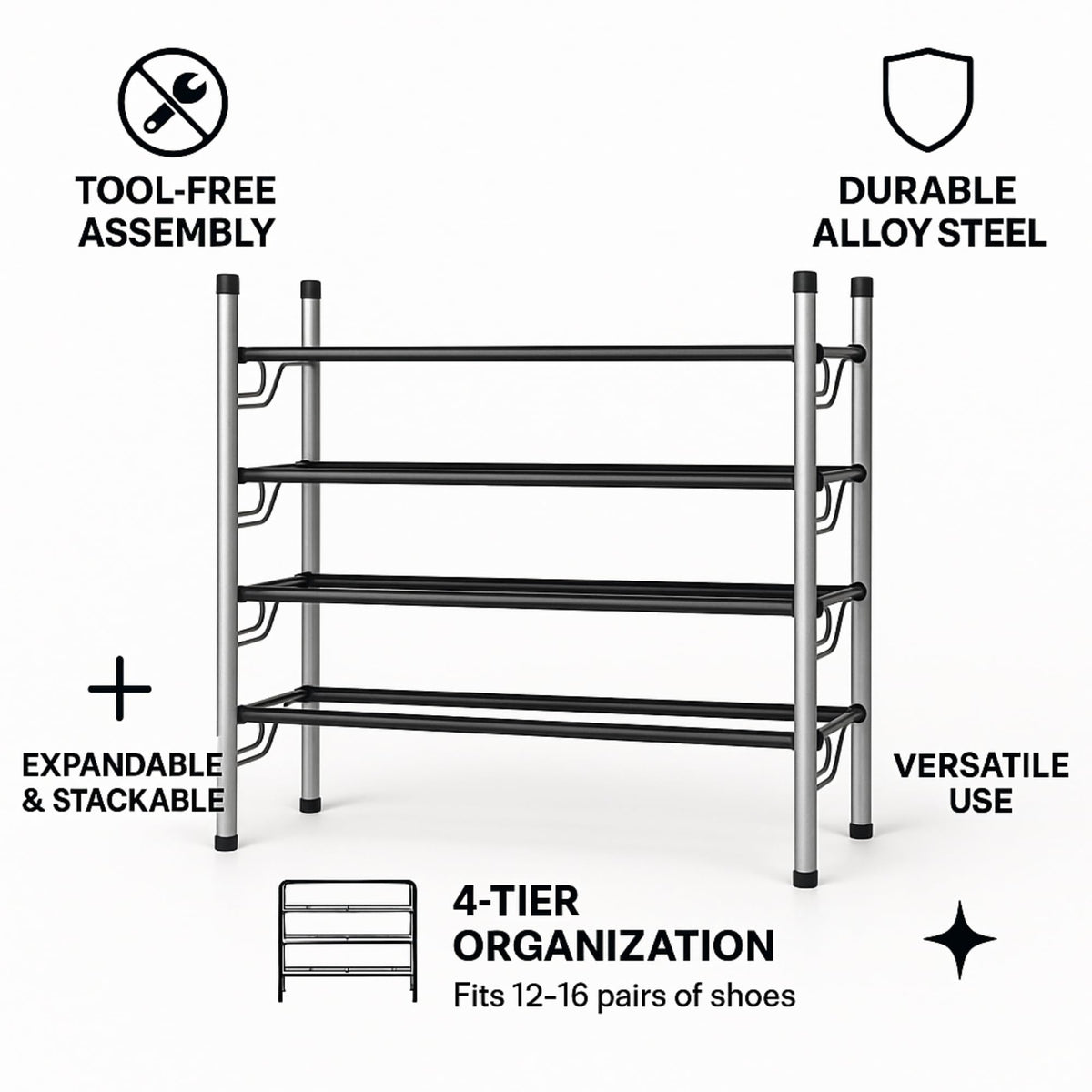 4-Tier Adjustable Shoe Rack - view 2