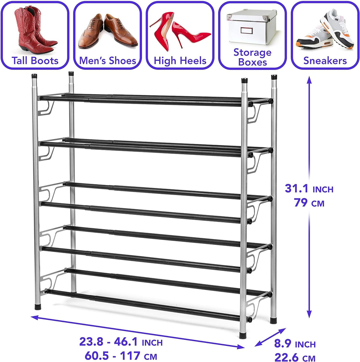 5-Tier Adjustable Freestanding Shoe Rack Organizer - view 5