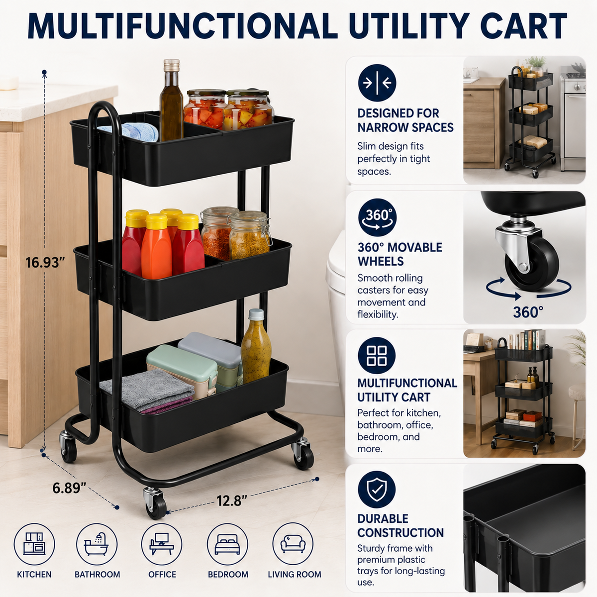 3-Tier Rolling Storage Cart - view 8