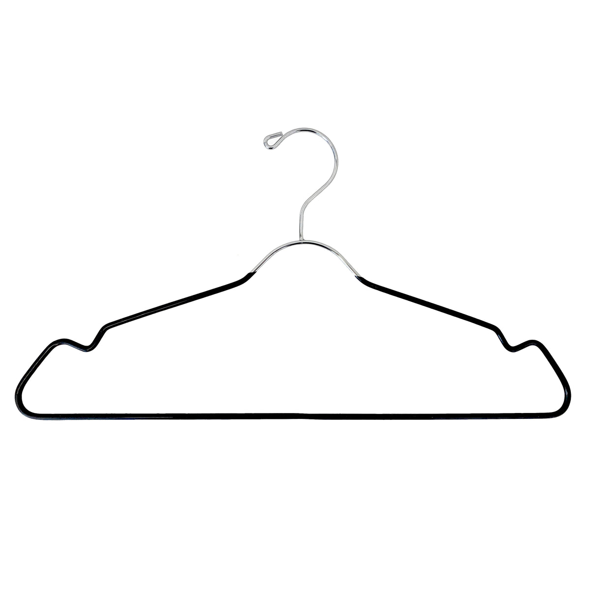 Standard Clothes Hangers with Pant Bar, Shoulder Notch & Slim Profile, Chrome Finish