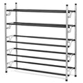 5-Tier Slide-n-Adjust Shoe Rack, Expandable Free-Standing Organizer, Silver & Black