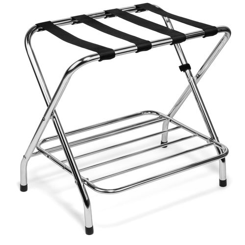 2-Tier Folding X-Shaped Luggage Rack, 50 lb Capacity, Chrome Finish