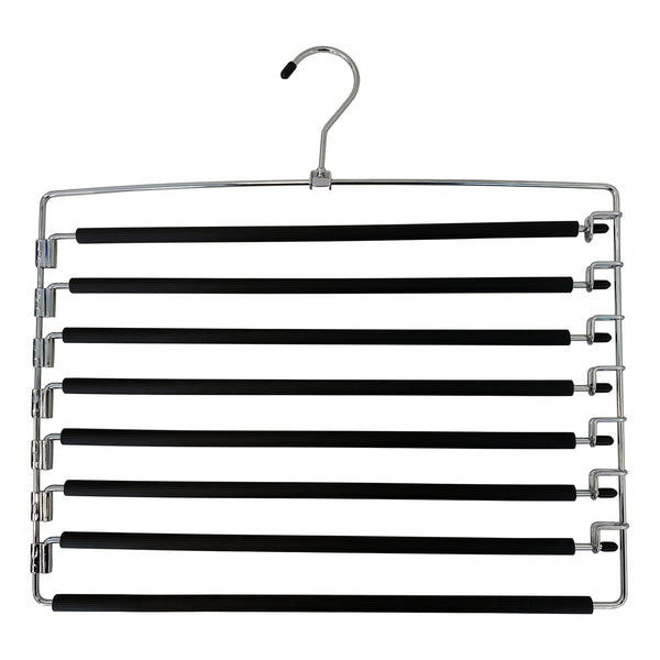 8 Tier Shaped Hanger Set with Swing Arms, Pant Bars & Folding Hook-Chrome Finish