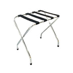 2-Tier Folding Luggage Rack, X-Shaped Steel Frame, Nylon Straps, Rubber Feet, Chrome Finish