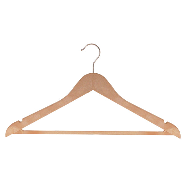 Wood-Look Bowed Hangers With Pant Bar & Shoulder Notch